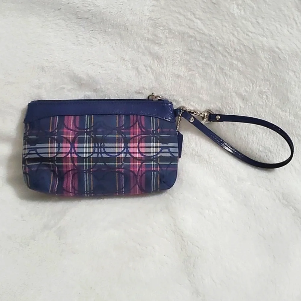 Coach Poppy Signature Tartan Plaid Wristlet